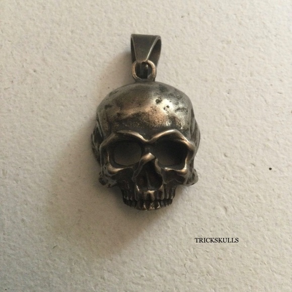 Dark Silver Classic Skull 316 Stainless Pendant & 50cm Black Round Box Chain - Picture 8 of 11
